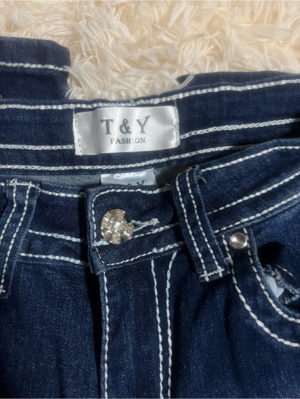 Dark Blue Women's Jeans with White Topstitching